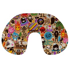 Multicolored Doodle Art Wallpaper Travel Neck Pillow by Salman4z