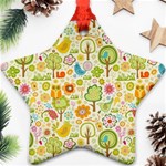 Nature Doodle Art Trees Birds Owl Children Pattern Multi Colored Ornament (Star) Front