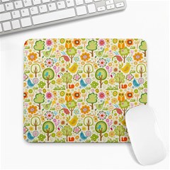 Nature Doodle Art Trees Birds Owl Children Pattern Multi Colored Large Mousepad by Salman4z