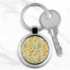 Nature Doodle Art Trees Birds Owl Children Pattern Multi Colored Key Chain (round) by Salman4z