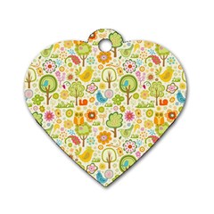 Nature Doodle Art Trees Birds Owl Children Pattern Multi Colored Dog Tag Heart (two Sides) by Salman4z