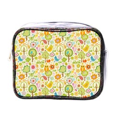 Nature Doodle Art Trees Birds Owl Children Pattern Multi Colored Mini Toiletries Bag (one Side) by Salman4z