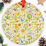 Nature Doodle Art Trees Birds Owl Children Pattern Multi Colored Ornament (Round Filigree) Front