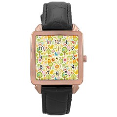 Nature Doodle Art Trees Birds Owl Children Pattern Multi Colored Rose Gold Leather Watch  by Salman4z