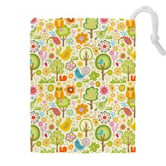 Nature Doodle Art Trees Birds Owl Children Pattern Multi Colored Drawstring Pouch (5xl) by Salman4z