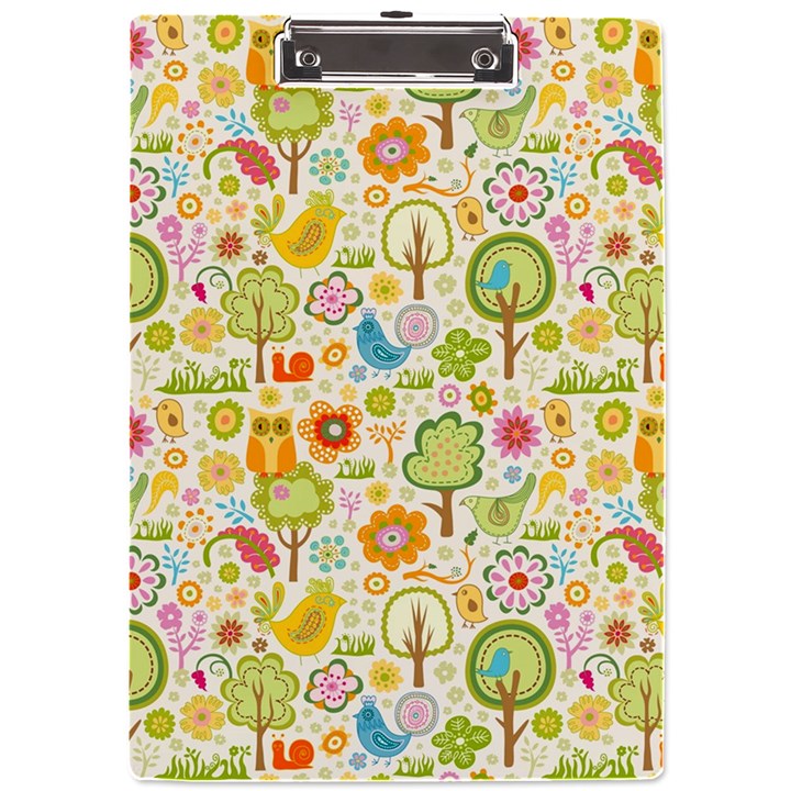 Nature Doodle Art Trees Birds Owl Children Pattern Multi Colored A4 Acrylic Clipboard