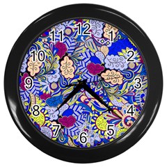 Blue Yellow Background Pattern Vector Texture Paisley Wall Clock (black) by Salman4z