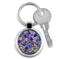 Blue Yellow Background Pattern Vector Texture Paisley Key Chain (round) by Salman4z