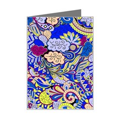 Blue Yellow Background Pattern Vector Texture Paisley Mini Greeting Card by Salman4z