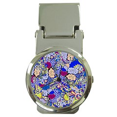 Blue Yellow Background Pattern Vector Texture Paisley Money Clip Watches by Salman4z