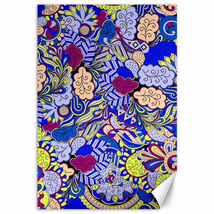 Blue Yellow Background Pattern Vector Texture Paisley Canvas 12  x 18 