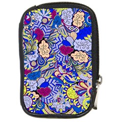 Blue Yellow Background Pattern Vector Texture Paisley Compact Camera Leather Case by Salman4z