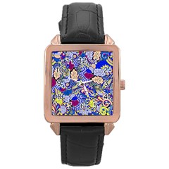 Blue Yellow Background Pattern Vector Texture Paisley Rose Gold Leather Watch  by Salman4z