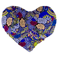 Blue Yellow Background Pattern Vector Texture Paisley Large 19  Premium Flano Heart Shape Cushions by Salman4z