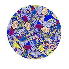 Blue Yellow Background Pattern Vector Texture Paisley Mini Round Pill Box by Salman4z