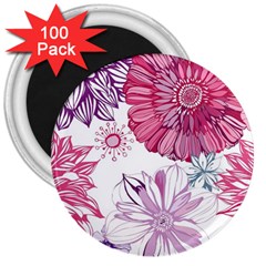 Red And Pink Flowers Vector Art Asters Patterns Backgrounds 3  Magnets (100 Pack) by Salman4z