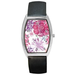 Red And Pink Flowers Vector Art Asters Patterns Backgrounds Barrel Style Metal Watch by Salman4z