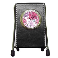 Red And Pink Flowers Vector Art Asters Patterns Backgrounds Pen Holder Desk Clock by Salman4z