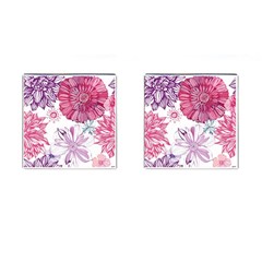 Red And Pink Flowers Vector Art Asters Patterns Backgrounds Cufflinks (square) by Salman4z