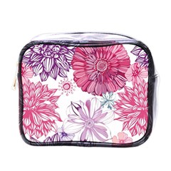 Red And Pink Flowers Vector Art Asters Patterns Backgrounds Mini Toiletries Bag (one Side) by Salman4z