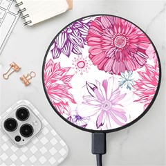 Red And Pink Flowers Vector Art Asters Patterns Backgrounds Wireless Fast Charger(black) by Salman4z