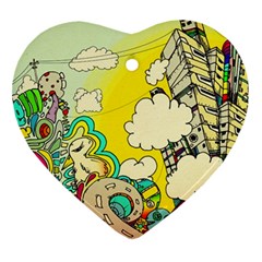 Doodle Wallpaper Artistic Surreal Heart Ornament (two Sides) by Salman4z