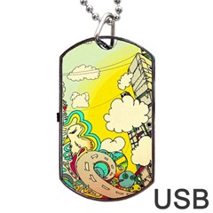 Doodle Wallpaper Artistic Surreal Dog Tag Usb Flash (two Sides) by Salman4z