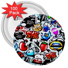 Graffiti Art Cartoon Comic 3  Buttons (100 Pack)  by Salman4z