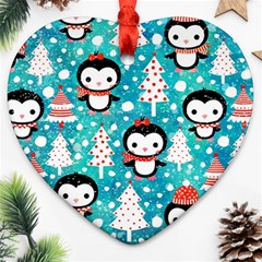 Blue Penguin Pattern Christmas Ornament (heart) by Salman4z