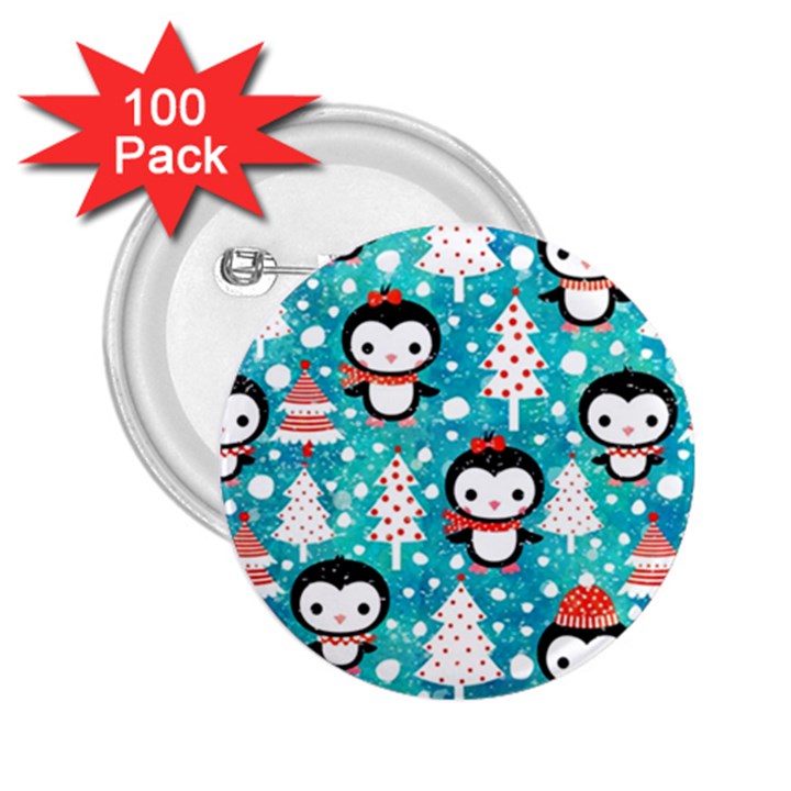 Blue Penguin Pattern christmas 2.25  Buttons (100 pack) 