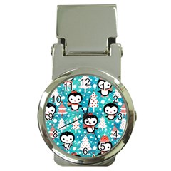 Blue Penguin Pattern Christmas Money Clip Watches by Salman4z