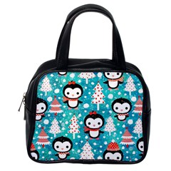 Blue Penguin Pattern Christmas Classic Handbag (one Side)