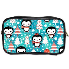 Blue Penguin Pattern Christmas Toiletries Bag (two Sides)