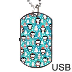 Blue Penguin Pattern Christmas Dog Tag Usb Flash (two Sides)