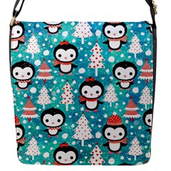 Blue Penguin Pattern Christmas Flap Closure Messenger Bag (s)