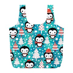 Blue Penguin Pattern Christmas Full Print Recycle Bag (l)