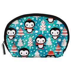 Blue Penguin Pattern Christmas Accessory Pouch (large)