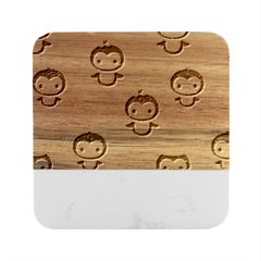 Blue Penguin Pattern Christmas Marble Wood Coaster (square)