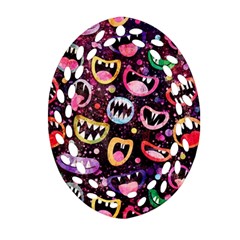 Funny Monster Mouths Oval Filigree Ornament (two Sides)