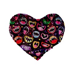 Funny Monster Mouths Standard 16  Premium Flano Heart Shape Cushions