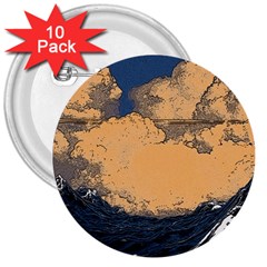 Waves Aesthetic Ocean Retro Sea Vintage 3  Buttons (10 Pack)  by Salman4z