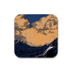 Waves Aesthetic Ocean Retro Sea Vintage Rubber Square Coaster (4 Pack) by Salman4z