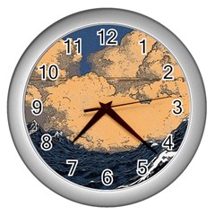 Waves Aesthetic Ocean Retro Sea Vintage Wall Clock (silver) by Salman4z