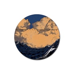 Waves Aesthetic Ocean Retro Sea Vintage Rubber Coaster (round) by Salman4z