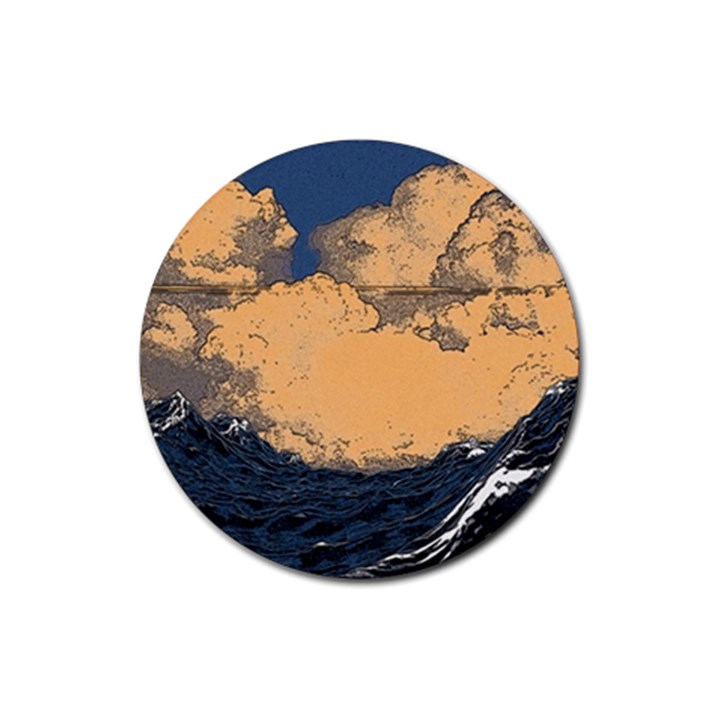 Waves Aesthetic Ocean Retro Sea Vintage Rubber Coaster (Round)