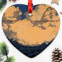 Waves Aesthetic Ocean Retro Sea Vintage Heart Ornament (two Sides) by Salman4z