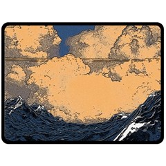 Waves Aesthetic Ocean Retro Sea Vintage Fleece Blanket (large) by Salman4z