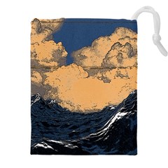 Waves Aesthetic Ocean Retro Sea Vintage Drawstring Pouch (5xl) by Salman4z