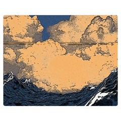 Waves Aesthetic Ocean Retro Sea Vintage Premium Plush Fleece Blanket (medium) by Salman4z