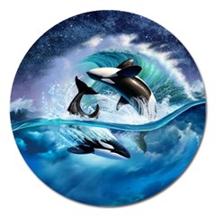 Orca Wave Water Underwater Magnet 5  (round) by Salman4z